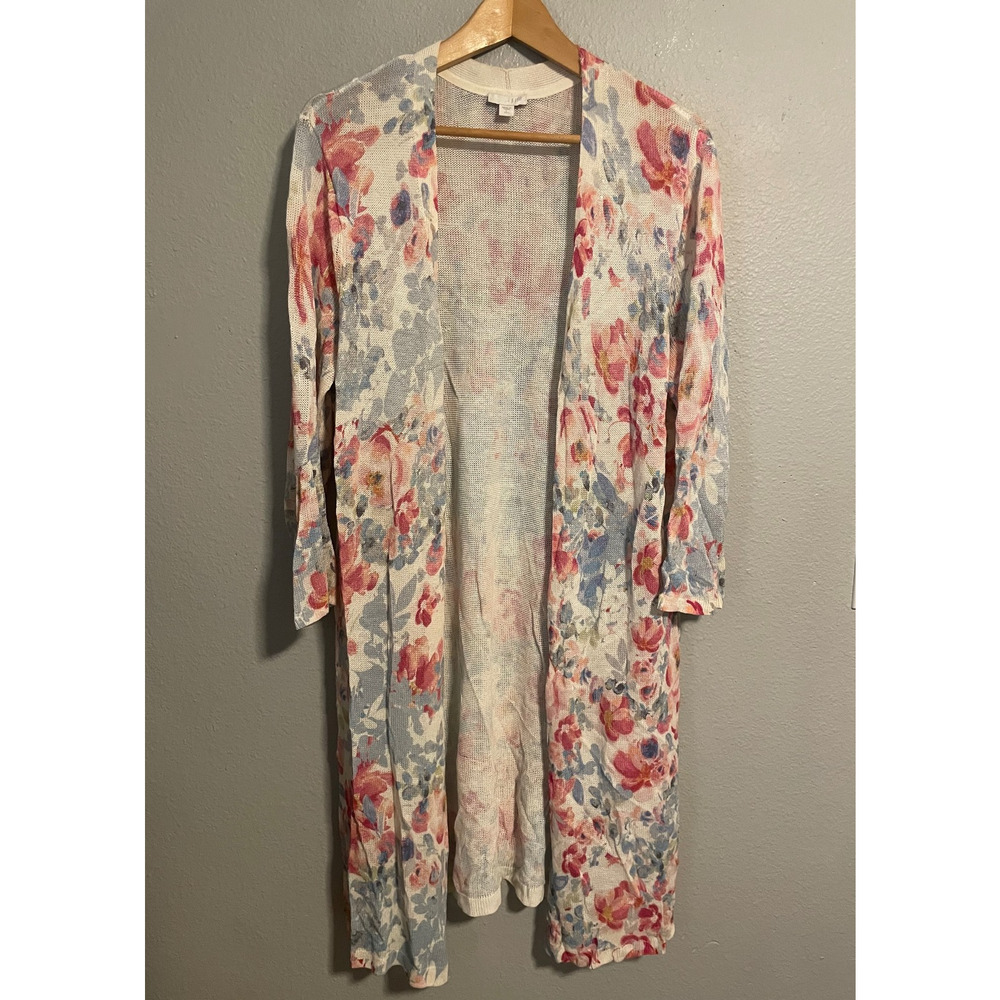 J. Jill Cardigan Womens Large Tall Floral Open Front Linen Blend Cottagecore